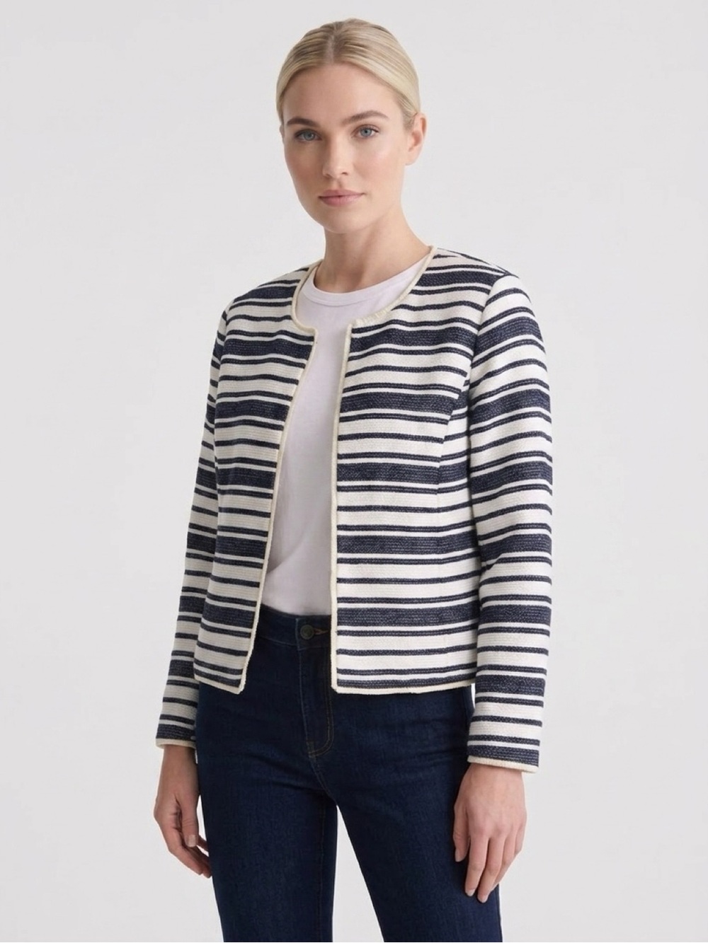 Kensie Navy and White Striped Jacket NWT size L